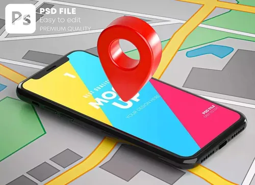 红色GPS标记定位地图元素智能手机样机素材包