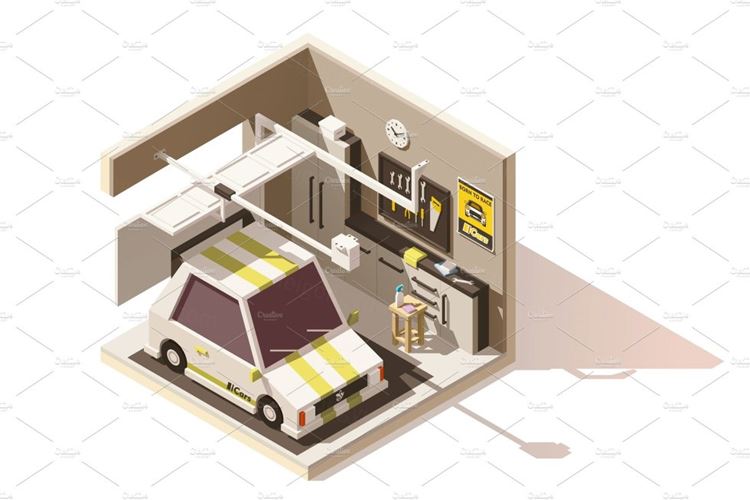 车库剖面图标Vector isometric low poly garage icon