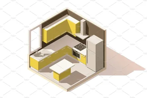 厨房室象Vector isometric low poly kitchen room icon