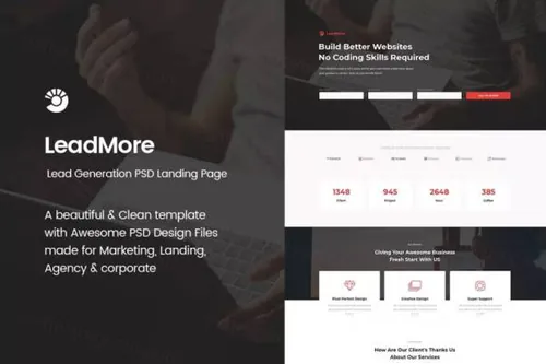 一款清洁现代的Lead Generation PSD着陆页模板