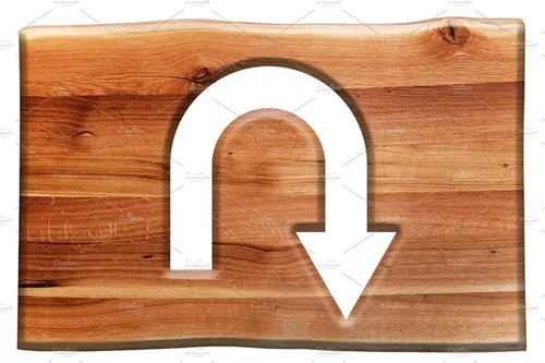 U形转弯标志设计元素U-turn sign cut in wooden board.