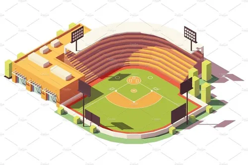 等距足球体育场插画素材Vector isometric low poly baseball park