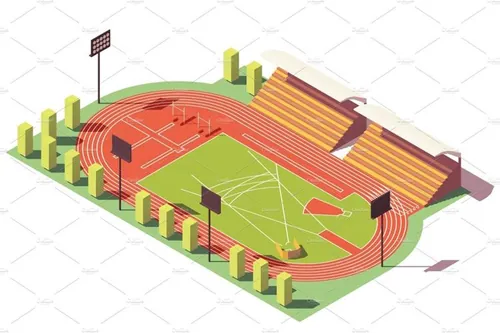 等量室外竞技田径运动场插画素材Vector isometric low poly athletics stadium