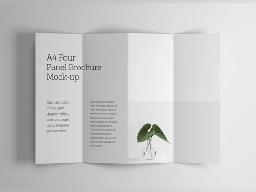 横版设计折页宣传单效果图样机 A4 Four Panel Brochure Mockup