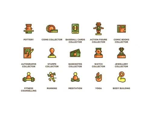 104个时尚个人爱好山脉徒步旅行阅读咖啡矢量图标集Hobby Icons