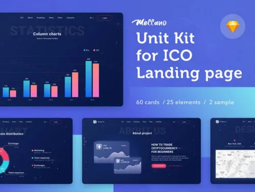 时尚优雅金融数据图表分析ICO登陆页面UI工具包Meccano Unit Kit
