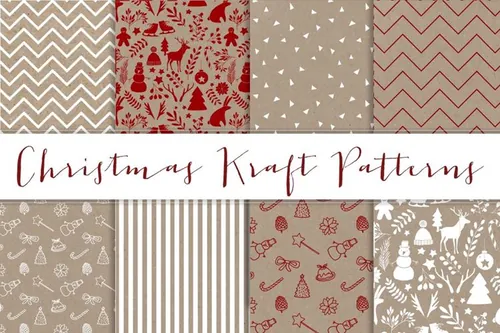 牛皮纸圣诞节主题图案无缝背景Christmas Kraft patterns