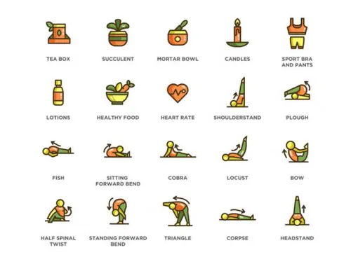 60个体育运动锻炼减肥瑜伽身心放松矢量图标集Yoga Icons