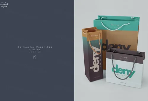 手提袋贴图样机模型Corrugated Paper Bag 3 Types Mockup