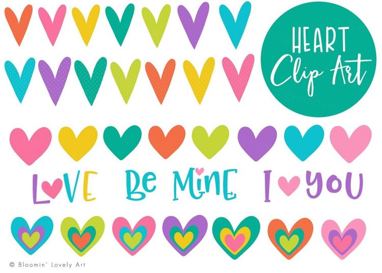 多彩的心剪贴Colorful Heart Clip Art Set