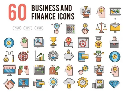 60个商业金融货币彩色矢量图标集Business  Finance icons