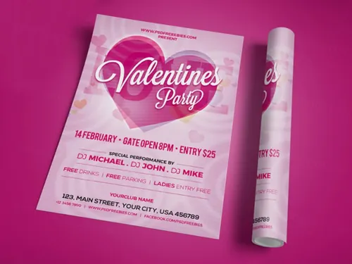 Modern Valentines Party Invitation Flyer PSD