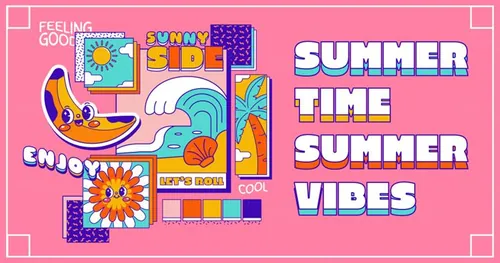 潮流贴纸文化艺术卡通夏季贴纸插画海报EPS矢量素材