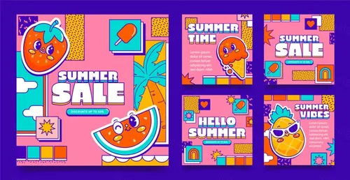 潮流贴纸文化艺术卡通夏季贴纸插画海报EPS矢量素材