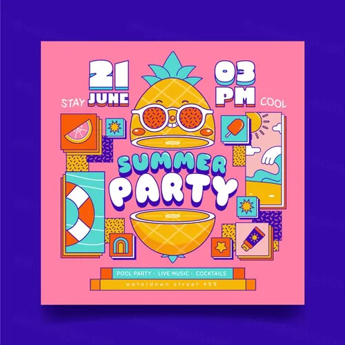 潮流贴纸文化艺术卡通夏季贴纸插画海报EPS矢量素材