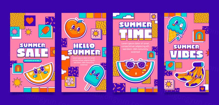 潮流贴纸文化艺术卡通夏季贴纸插画海报EPS矢量素材