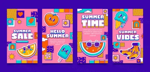 潮流贴纸文化艺术卡通夏季贴纸插画海报EPS矢量素材