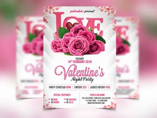 Premium Valentines Party Flyer PSD Template