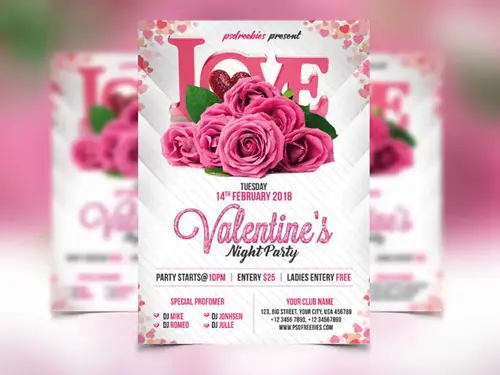 Premium Valentines Party Flyer PSD Template 设
