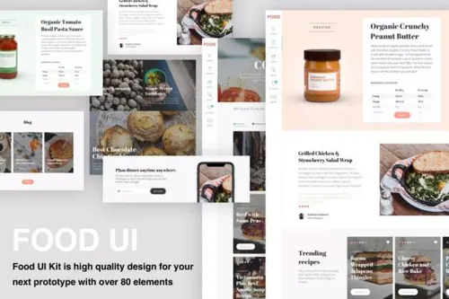 超过80个元素的简约时尚高品质食物＆菜谱APP UI KITS（ske