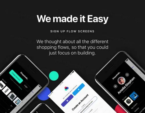 全新黑色时尚电子商务购物平台移动手机APP UI工具包Shopaholic iO
