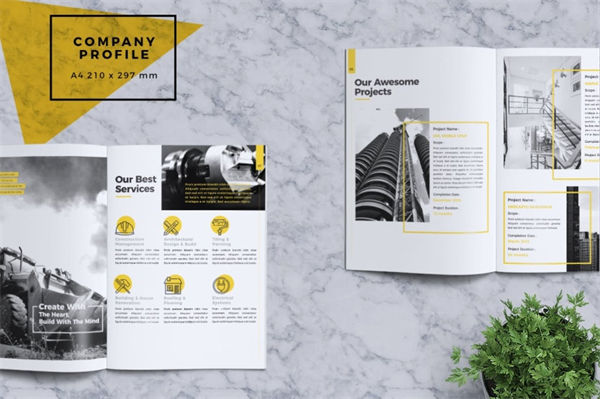 高品质的时尚高端多用途的手册画册杂志设计模板 builder construction corporate b...