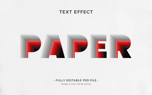 剪纸艺术纸张深陷文字特效智能对象PSD模板