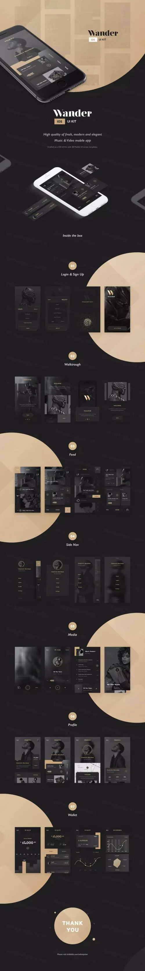 高品质的新鲜现代优雅的高端音乐视频移动应用程序APP UI KITS(