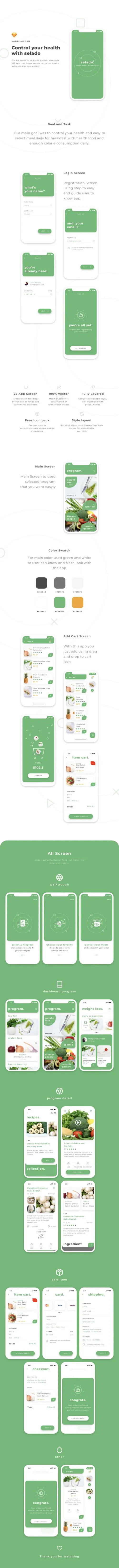 一套清新的健康管理（生鲜电商）应用APP UI KITS下载[sket