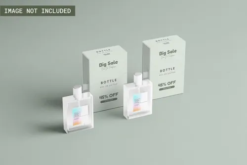 高质量透明香水喷雾化妆品品牌包装设计展示样机PSD模板 Pe