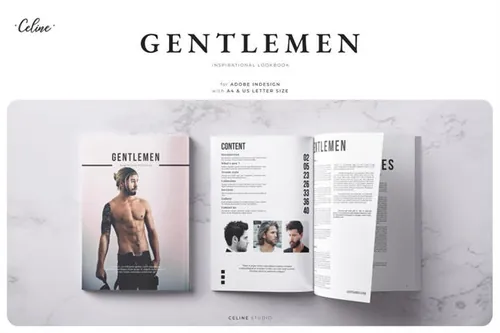 男士时尚潮流发型杂志设计模板 GENTLEMEN Lookbook Template 3477390