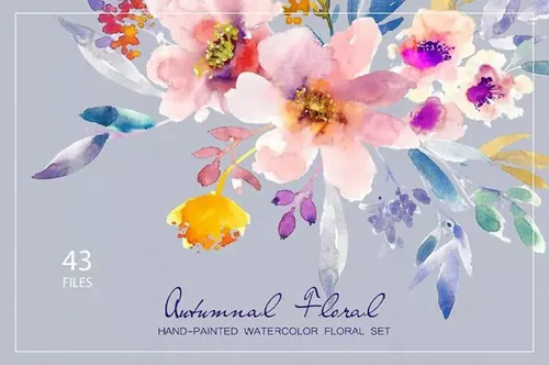 秋天花卉水彩剪贴画 Autumnal Floral - Wa