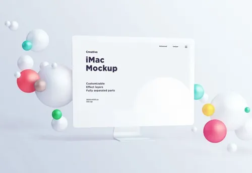 白色粘土风格的iMac模型样机