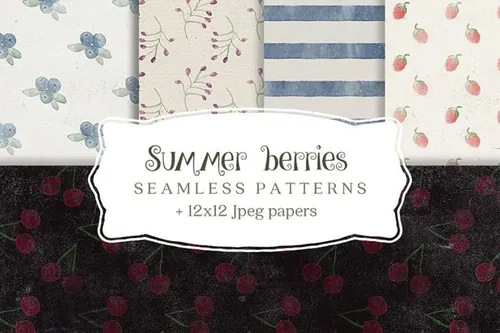 夏季水果图案无缝素材Summer berries backgrounds