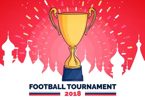 俄罗斯世界杯国际足球比赛奖杯卡通海报挂画设计模板ai EPS矢量素材