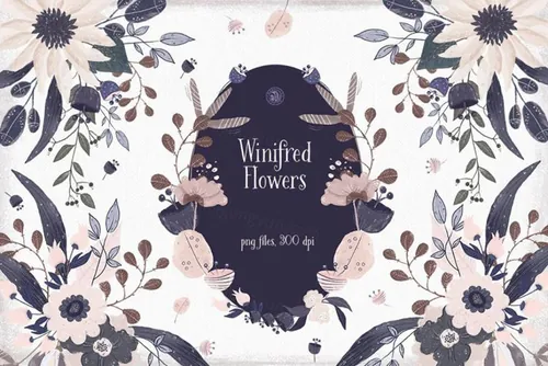 高清手绘水彩花卉剪贴画 Winifred Flowers
