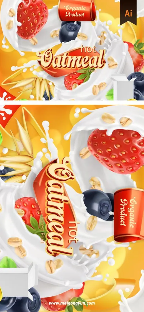 Hot Oatmeal  热燕麦片矢量海报广告素材