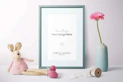 鲜花花卉丝带花瓶家居装饰相框植物贴图样机模型Simple Homes Mockup Vol 04