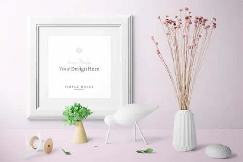 鲜花花卉丝带花瓶家居装饰相框植物贴图样机模型Simple Homes Mockup Vol 05