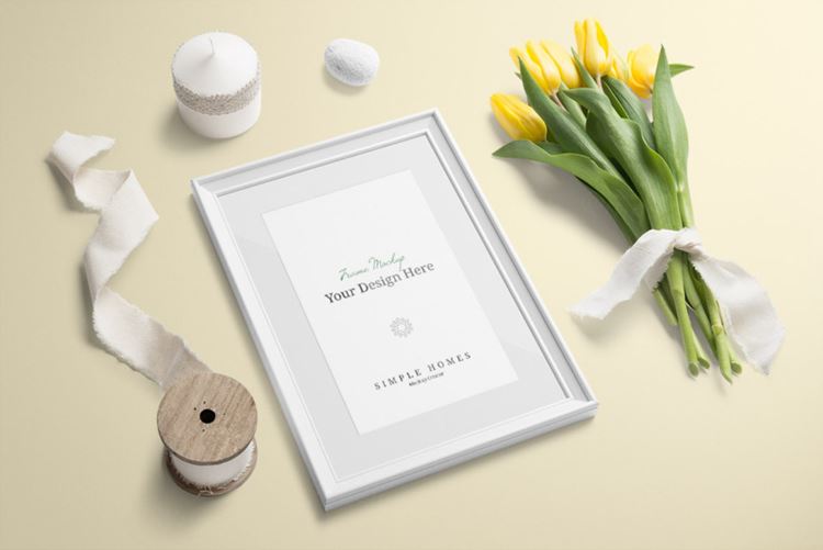 鲜花花卉丝带花瓶家居装饰相框植物贴图样机模型Simple Homes Mockup Vol 07
