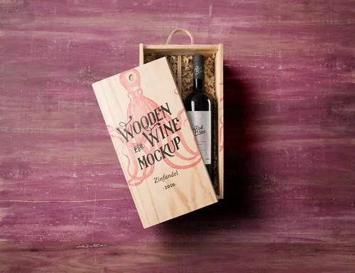 红酒木箱包装设计PSD贴图模板Psd Wine Wood Box Mockup