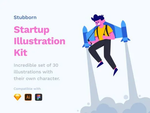Web网站移动APP定制的独特矢量插画素材 Stubborn Illustrat