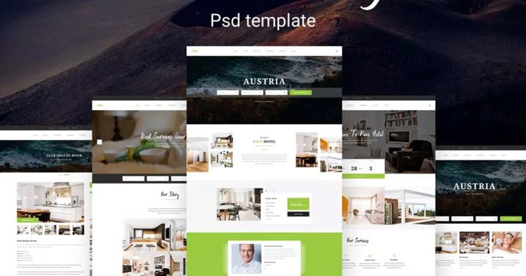 酒店客房预订服务网站设计PSD模板 Pavo – Hotel