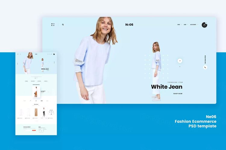 时尚电子商务网站产品界面PSD模板