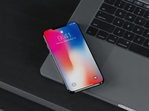 iPhoneX贴图样机PSD模板iPhone X On MacBook Pro Mockup
