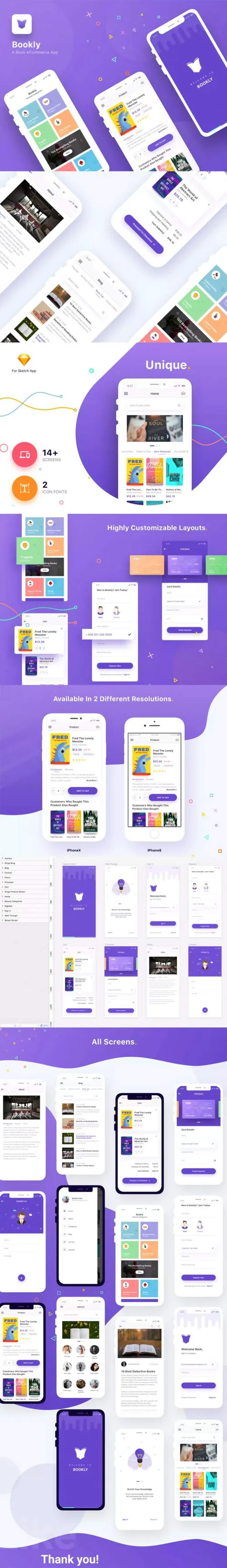 紫色新鲜在线书本购买电商APP UI KITS[sketch,iPho