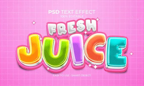 新鲜果汁糖果3D文字智能可编辑立体字体特效文本样式模板 PS