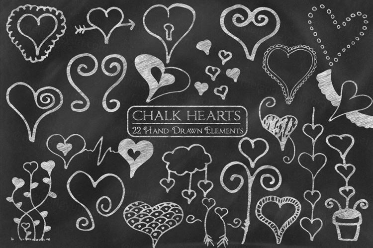 手绘粉笔心涂鸦Chalk Hearts Hand-Drawn Elements