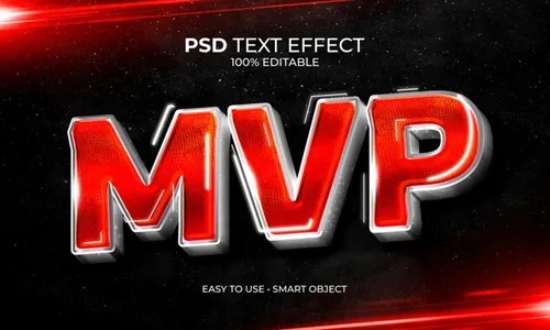 MVP游戏主角获胜者徽标冠军标志3D文字智能可编辑立体字体特