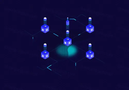 紫色区块链概念等距插图素描插画矢量设计素材Blockchain Platform Isometric02_02